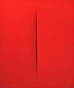 Lucio Fontana. Concetto Spaziale, Attesa, 1965. Waterpaint on canvas, red, 55 x 46 cm. Courtesy Mazzoleni.