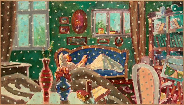 Ilya & Emilia Kabakov. The Six Paintings about the Temporary Loss of Eyesight (In the Room), 2015. Oil on canvas, 44 x 77 in (111.8 x 195.6 cm).