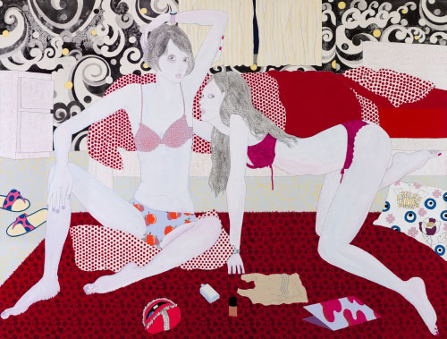 Kaoruko. Aroma Armpit, 2010, Acrylic, screen-printing, sumi on canvas, 72 x 101 in. Photograph: ayakamay.com