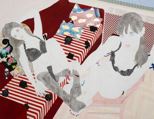 Kaoruko. Stocking, 2013. Acrylic gold leaf on canvas, 84 x 108 in. Photograph: ayakamay.com