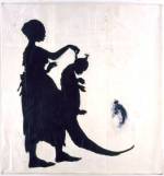 Kara Walker, <strong><em>Untitled, </em></strong>1996. Cut paper and watercolor and graphite on canvas 69 1/2 x 66 inches. Courtesy of Sikkema Jenkins & Co.