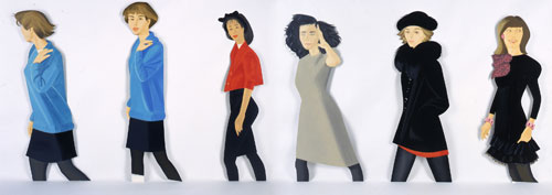 Alex Katz. Black Stockings, 1987. Oil on aluminum (6 pieces), overall size: 66 x 240 in (167.6 x 609.6 cm). © Alex Katz/Licensed by VAGA, New York, NY; Courtesy, Timothy Taylor Gallery, London.