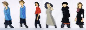 Alex Katz. Black Stockings, 1987. Oil on aluminum (6 pieces), overall size: 66 x 240 in (167.6 x 609.6 cm). © Alex Katz/Licensed by VAGA, New York, NY; Courtesy, Timothy Taylor Gallery, London.