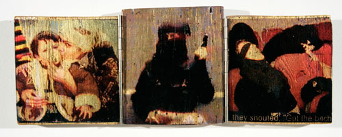 John Keane. Bitch Triptych, 2005. Inkjet, gold leaf on wood © John Keane, courtesy of Flowers Gallery London and New York.