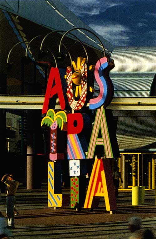 Australian Sculpture outside the Australian pavilion, Expo, Brisbane, 
        1988