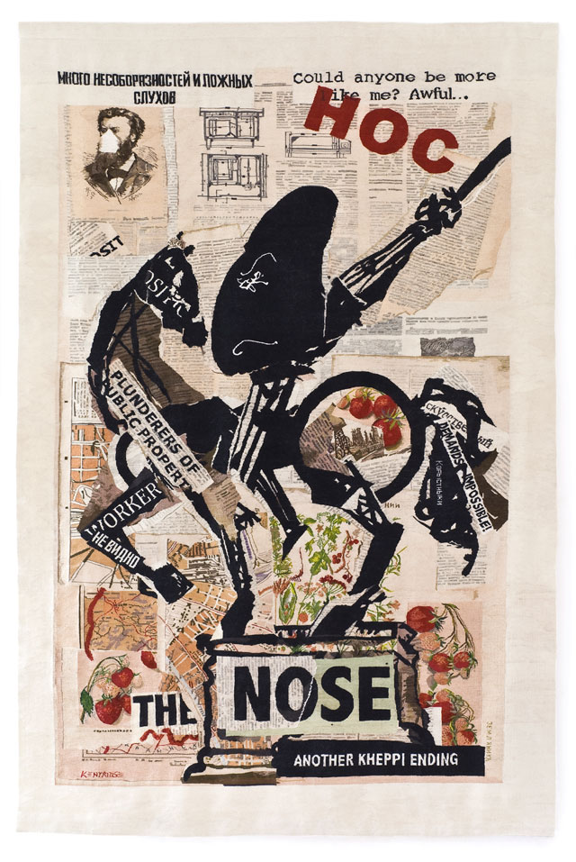 William Kentridge. The Nose (with Strawberries), 2012. Tapestry weave with embroidery. Warp: polyester; Weft and embroidery: mohair, acrylic and polyester, 340 x 230 cm. Woven by the Stephens Tapestry Studio. Courtesy William Kentridge, Marian Goodman Gallery, Goodman Gallery and Lia Rumma Gallery.