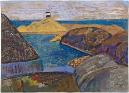 Ida Kerkovius. Inselgruppe auf Norwegen (Group of islands off Norway), 1936. Pastel on light grey paper, 49.7 x 69.5 cm. Collection Prof. Dr. Gerhard Kluge. Photograph: Kunstsammlungen Chemnitz/László Tóth. © Kerkovius family archive, Wendelstein 2014.