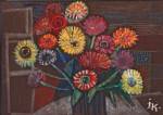 Ida Kerkovius. Zinnien (Zinnias), 1968. Pastel and mixed media on dark brown paper, 70.7 x 50.3 cm. Collection Prof. Dr. Gerhard Kluge. Photograph: Kunstsammlungen Chemnitz/László Tóth. © Kerkovius family archive, Wendelstein 2014.