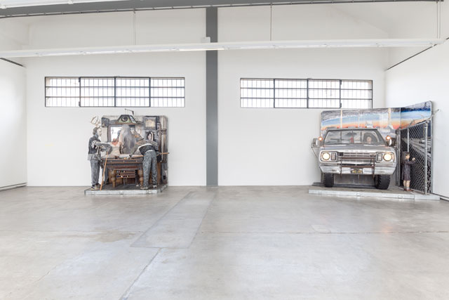 Edward & Nancy Reddin Kienholz. The Pool Hall, 1993 (left); Jody, Jody, Jody, 1993–94 (right). Installation view, Fondazione Prada, Milano. Photograph: Delfino Sisto Legnani Studio. Courtesy Fondazione Prada.