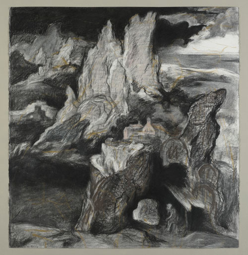 Ken Kiff. After Patenier I, 1992-3. Charcoal and pastel on paper, 69 x 84 cm.