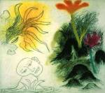Ken Kiff. Walking Past Rocks and Flowers, 1996. Drypoint and aquatint, edition of 35. Image: 31.0 x 35.0 cm