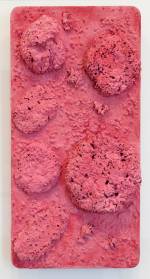 Yves Klein. Untitled Pink Sponge-relief (RE 44), c1960. Dry pigment and synthetic resin, pebbles, natural sponges on panel, 65 x 32 cm. © Yves Klein, ADAGP, Paris/DACS, London, 2017. Carré d'Art-Musée d'art contemporain de Nîmes. Photograph: David Huguenin.