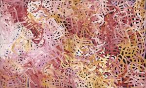 Emily Kame Kngwarreye. <em>Big Yam</em>, 1996. Synthetic polymer paint on canvas, four panels, each 159.0 x 270.0 cm, overall 245.0 x 401.0 cm. National Gallery of Victoria, Melbourne purchased by the National Gallery Women's Association to mark the directorship of Dr Timothy Potts, 1998