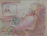 Erik Bulatov. Woman Watching Vremya, 1981. Coloured pencil on paper. 13-3/4 x 17-1/2 in. Courtesy of the Kolodzei Art Foundation.