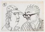 György Kovásznai. Talking Heads - drawing for the animated documentary Reportrait, 1982. Oil on canvas, 25 x 37 cm. Photograph: Kovásznai Research Workshop.