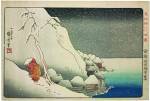 Utagawa Kuniyoshi, <em>Monk Nichiren in the Snow at Tsukahara</em>, <em>c</em>. 1835. Colour woodblock print, 9 7/8 x 14 5/8 in.<strong> </strong>American Friends of The British Museum (The Arthur R. Miller Collection) 12110. Photo © Trustees of The British Museum.