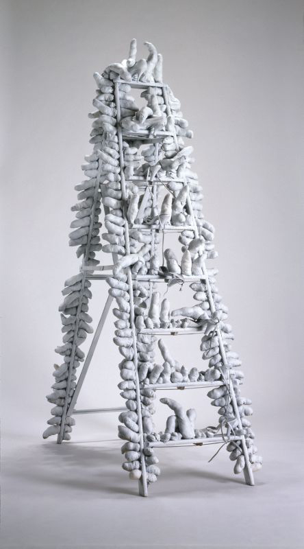 Yayoi Kusama. Traveling Life, 1964. Sewn stuffed fabric, shoes, ladder, paint. The National Museum of Modern Art Kyoto.