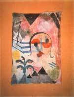 Paul Klee. Bildnis einer Rothautigen (Portrait of a redskin), 1917. Watercolour on canvas on card. 18.2 x 12.9 cm.