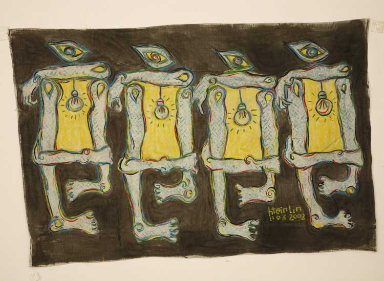 Htein Lin, Sitting at Iron Gate, 2002, from the series 000235 (1998-2004). Acrylic and vinyl paint on textile. © Courtesy the artist.