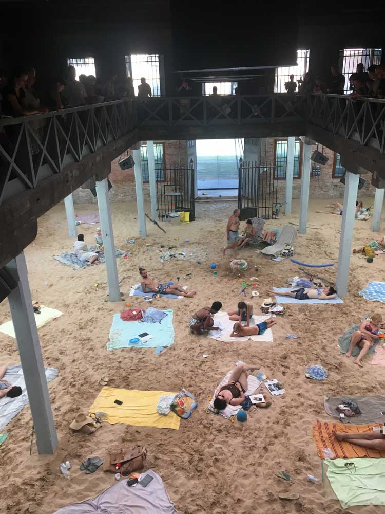 Sun & Sea (Marina) by Rugilė Barzdžiukaitė, Vaiva Grainytė, and Lina Lapelytė, Lithuanian Pavilion at the 58th International Art Exhibition - La Biennale di Venezia, Venice, 2019. Organised by Nida Art Colony, curated by Lucia Pietroiusti. Photo: Andrej Vasilenko. Courtesy the artists and Nida Art Colony.