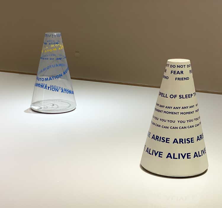 Liliane Lijn. Act as Atom, 1966 (left); Arise Alive, 1965 (right). Exhibition view, Haus der Kunst, München, 2024. Photo: Bronac Ferran.