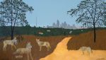 Jessie Homer French. Urban Coyotes, 2023. Oil on artist canvas, 24 x 42 in. (61 x 106.7 cm). Courtesy of the artist. Various Small Fires, Los Angeles / Dallas / Seoul, and MASSIMODECARLO, Milan / London / Paris / Beijing / Hong Kong.