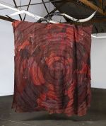 Esteban Ramón Pérez. Como La Flor (Toreado), 2021. Leather, hair-on hide, rose embroidered patches, urethane, metallic flake, steer horns, copper, nylon, approx 144 x 120 x 10 in (365.8 x 304.8 x 25.4 cm). Courtesy of the artist. Photo: Elon Shoenholz.