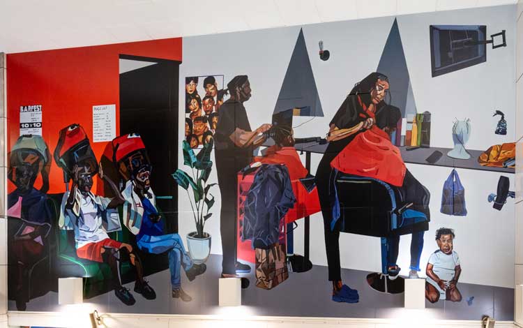 Joy Labinjo, 5 more minutes, 2021. Brixton Underground station. Commissioned by Art on the Underground. Courtesy the artist and Tiwani Contemporary. Photo: Angus Mill, 2021.