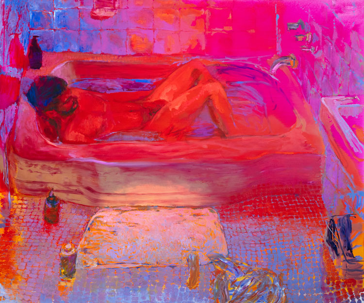 Doron Langberg, Bather, 2021. Oil on linen, 243.8 x 203.2 cm. © Doron Langberg. Courtesy the artist and Victoria Miro.