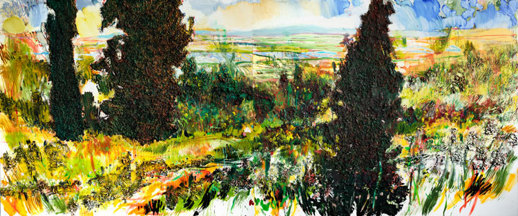 Doron Langberg, Yokneam, 2021. Oil on linen, 203.2 x 487.7 cm (80 x 192 in). © Doron Langberg. Courtesy the artist and Victoria Miro.