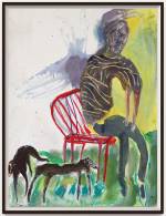 Andrew Litten, Seated Man with Animals Study, 2020. Mixed media on paper, 79 x 59 cm. Photo courtesy Anima Mundi and the artist.