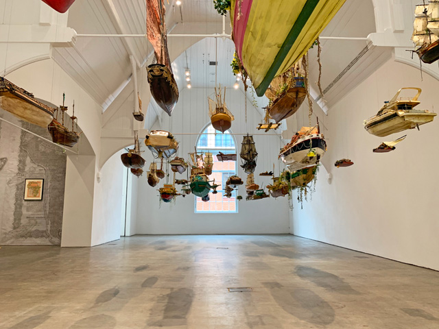 Hew Locke, Armada, installation view, Ikon Gallery, Birmingham, 2019. Photo: Martin Kennedy.