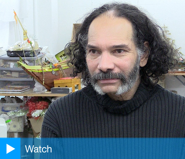 Hew Locke talking to Studio International at his London studio, 5 February 2019. Photo: Martin Kennedy.