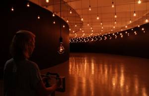 Rafael Lozano-Hemmer, Pulse Room, 2006. Installation view, Rafael Lozano-Hemmer: Pulse at the Hirshhorn Museum and Sculpture Garden, Washington, DC, 2018. Photo: Cathy Carver.