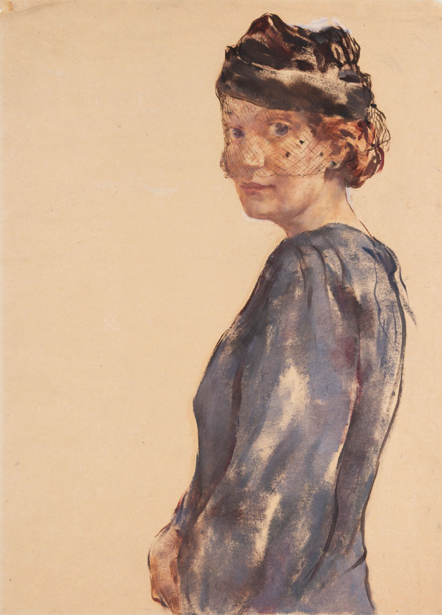 Lotte Laserstein. Woman in Blue with Veiled Hat, c1939. Oil tempera on paper, 63.5 × 45.5 cm. Collection of Thilo Herrmann. Photo: Städel Museum
© VG Bild-Kunst, Bonn 2018.