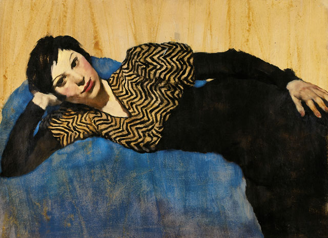 Lotte Laserstein. Girl Lying on Blue, c1931. Oil on paper, 69 × 93 cm. Private collection, Courtesy Das Verborgene Museum, Berlin. Photo: Das Verborgene Museum, Berlin. © VG Bild-Kunst, Bonn 2018.