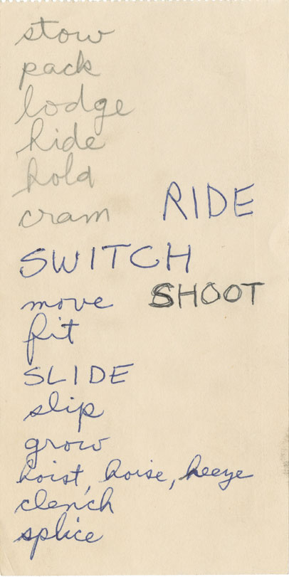 Page from Lee Lozano’s notes and ephemera, undated. © The Estate of Lee Lozano. Courtesy Hauser & Wirth.