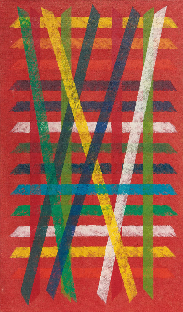 Piero Dorazio (1927-2005). Untitled, 1965. Oil on jute canvas, 146 x 86 cm. Courtesy Mazzoleni.