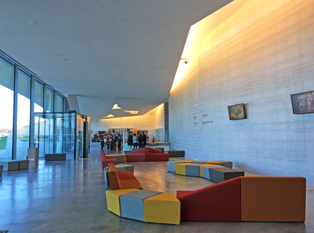 The LascauxIV lobby. Here visitors wait to be met by their guide and taken in small groups up in the lift. Photograph: Veronica Simpson.