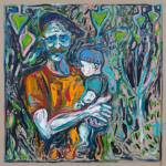 Billy Childish. <em>Father and Daughter</em>, 2010. Oil and charcoal on linen, 152.5 x 152.5 cm (approx 5 x 5 ft).