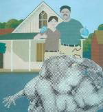 Gerald Laing, <i>American Gothic</i> 2004. Oil on canvas 36 x 32 inches. 
        Bourne Fine Art