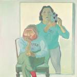 Maria Lassnig. Double Self-Portrait with Camera, 1974. Oil paint on canvas, 180 x 180 cm. © Maria Lassnig Foundation © Artothek of the Republic of Austria, permanent loan, Belvedere Vienna.