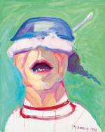 Maria Lassnig. Self-Portrait with Saucepan, 1995. Oil paint on canvas, 125 x 100 cm. © Maria Lassnig Foundation.