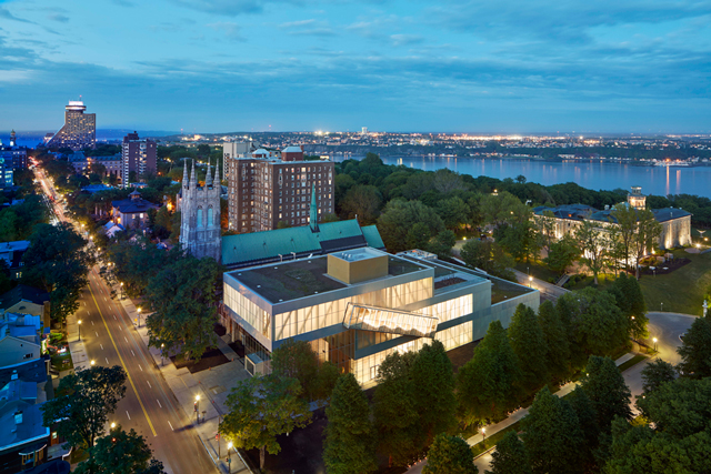 Pierre Lassonde Pavilion, Musée National des Beaux-Arts du Québec. Aerial view (2). Photograph: Bruce Damonte. © OMA.