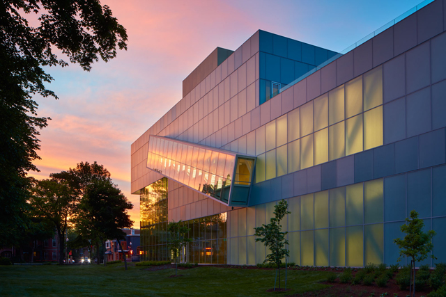 Pierre Lassonde Pavilion, Musée National des Beaux-Arts du Québec. View showing the protruding staircase. Photograph: Bruce Damonte. © OMA.