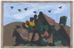 Jacob Lawrence. The Migration Series. 1940-41. Panel 3: In every town Negroes were leaving by the hundreds to go North and enter into Northern industry. Casein tempera on hardboard, 18 x 12 in (45.7 x 30.5 cm). The Phillips Collection, Washington D.C. Acquired 1942. © 2015 The Jacob and Gwendolyn Knight Lawrence Foundation, Seattle / Artists Rights Society (ARS), New York. Photograph courtesy The Phillips Collection, Washington D.C.
