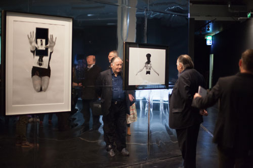 Lynn Hershman Leeson. Exhibition view, Civic Radar, in the foreground Peter Weibel, Board of Directors of ZKM.