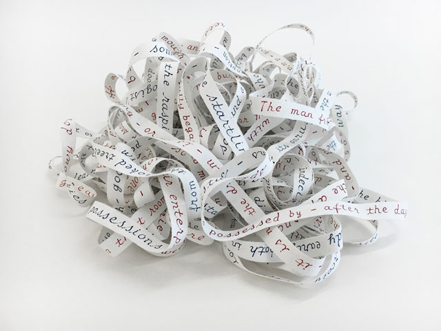 Simon Lewty. Letter to a Dismissed Servant, 2011. Inscribed ribbon – acrylic, ink on cotton, length 19 metres.
