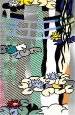 Roy Lichtenstein. Water Lilies with Japanese Bridge, 1992. Screenprinted enamel on stainless steel, painted aluminium frame, 211.5 x 147.3 cm. Lent by The Roy Lichtenstein Foundation Collection 2015. © Estate of Roy Lichtenstein/DACS 2015.