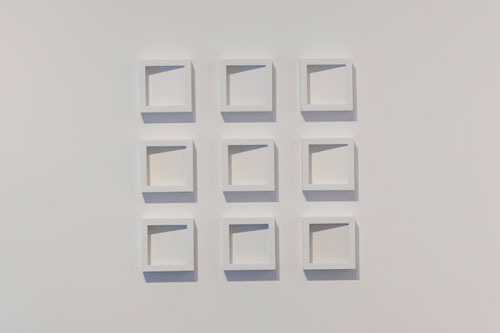 Ethan Ryman. Configuration 1, 2014. Acrylic and gesso on wood, 29 1/4 x 30 1/2 x 2 1/4 in.